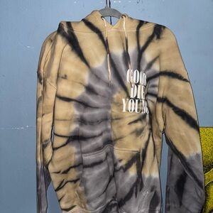 Men's Tie-Dye Hoodie - Black and Tan